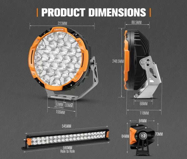 Lightfox Osram 9" LED Driving Lights Spotlights + 20" Dual Row LED Light Bar w/ Wiring Kit